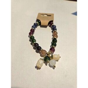 Colorful Natural Stone Bracelet With Flower Pendant